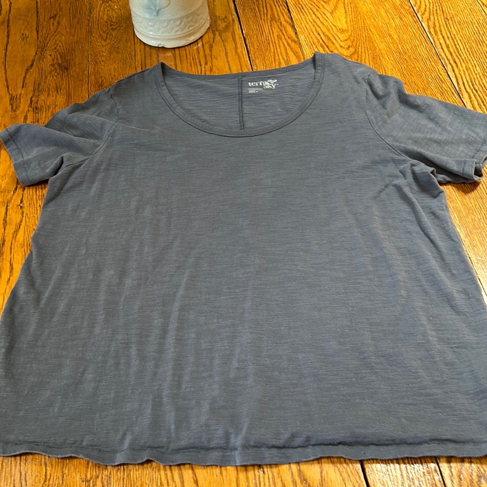 Terra & Sky blue/gray short sleeve tee shirt.  Size 1X (16W-18W).